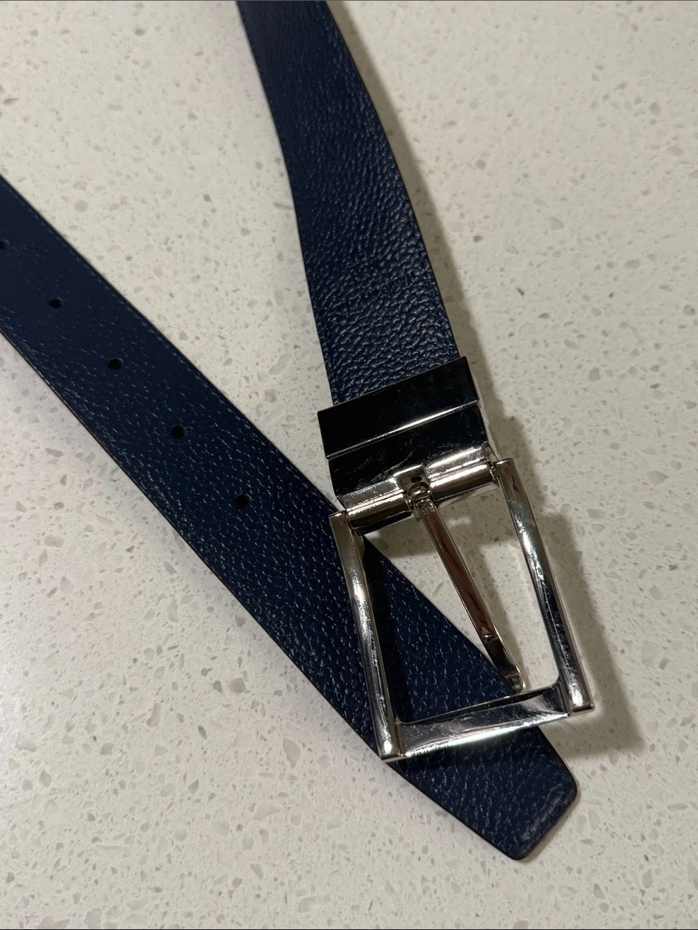 Zanzara Mens Reversible Leather Belt Brown Navy Blue Silver Buckle Size 40